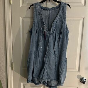 Blue Smocked Romper with Tie Front